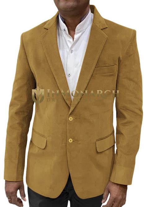 Mens Two Button Classic Corduroy Blazer Handcrafted In Marigold Color