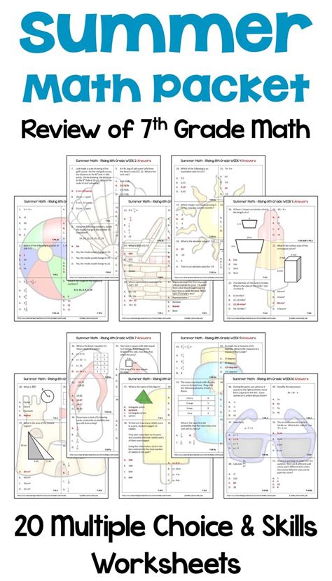 8th Grade Math Summer Worksheets 7th Grade Math Review No Prep