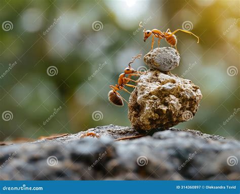 Ants Roll Heavy Stones Uphill At Rock Highly Organized Ant Colony