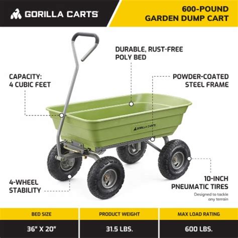 Gorilla Carts Heavy Duty Poly Yard Dump Cart Lawn And Garden Wagon 600