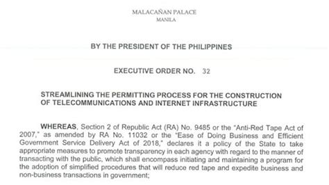 Executive Order Na Nagpapadali Sa Pagproseso Ng Permit Para Sa