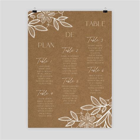 Plan De Table Mariage Dentelle Kraft Popcarte