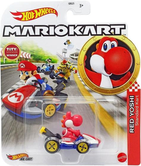 Carrinho Hot Wheels Mario Kart Red Yoshi Standard Kart GBG25 Mattel Carrinho De Brinquedo