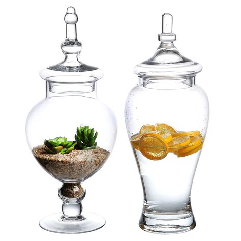 Set Of 2 Large Decorative Clear Glass Apothecary Jars Wedding