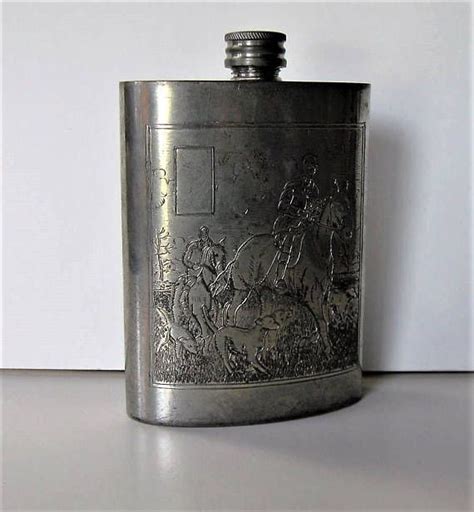 Vintage C C Currey Pewter Hip Flask Made In England Etched Etsy