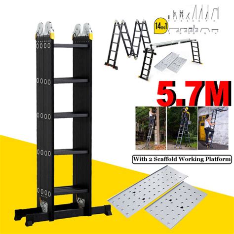 M Aluminium Folding Ladder Multi Position Purpose Steps Extendable