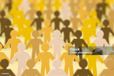 Colorful Stick Figures Holding Hands Human Chain Networking Stock Photo