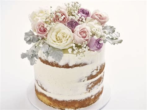 Semi Naked Fresh Flowers Floral Birthday Celebration Wedding Custom Cake Food Drinks