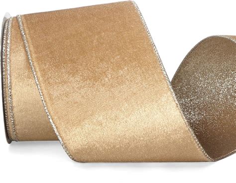 Ribbli Champagne Gold Velvet Wired Ribbon 4 Inch Khaki