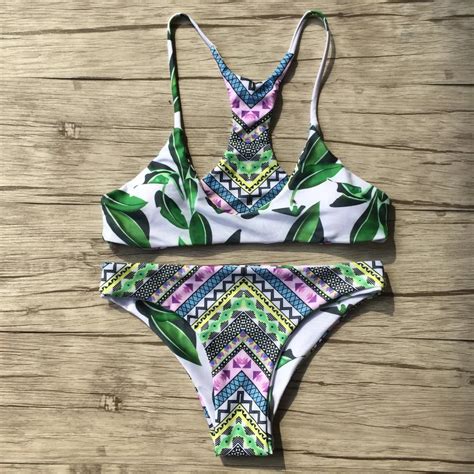 Summer Tropical Leaves Print Swimsuit 2018 Womens Swimming Suit For