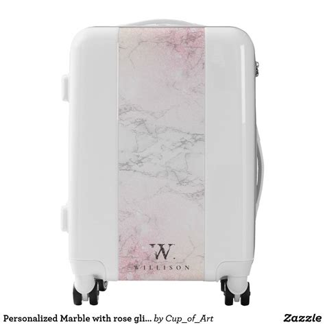 Personalized Marble With Rose Glitter Luggage Monogram