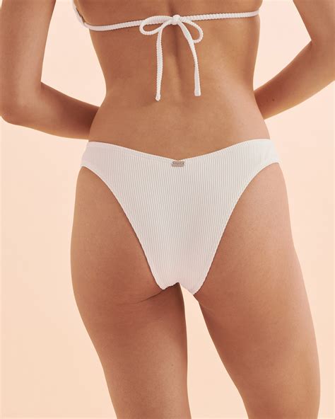 Tropik Ribbed V Cut Thong Bikini Bottom White Bikini Village