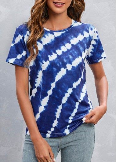 Dark Blue Lightweight Tie Dye Print T Shirt in 2023 | Tie dye outfits, Stylish tops for women ...