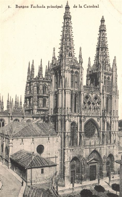 Vintage Postcard Fachada Principal De La Cathedral Church Burgos Spain