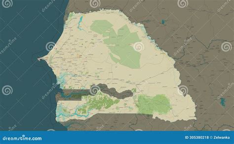 Senegal Highlighted Topo Humanitarian Stock Illustration