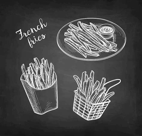 Premium Vector French Fries Fried Potatoes Chalk Sketch On