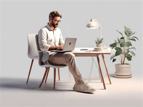 Premium Photo A Man Sitting At A Desk With A Laptop