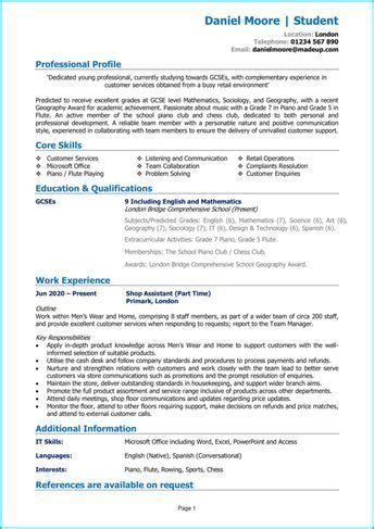 School Leaver Cv Examples Guide Land A Top Job Professional