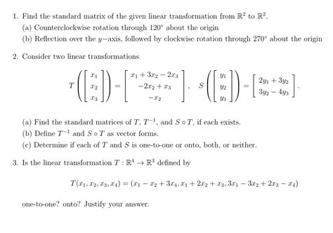 Solved 1 Find The Standard Matrix Of The Given Linear