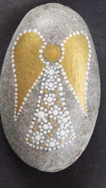 Christmas Pebble Art With Angel And White Dots