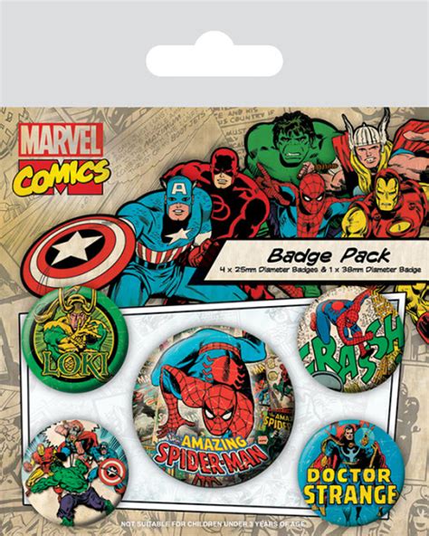 Pack De 5 Badges Marvel Comics Spiderman Loki Doctor Strange 5795