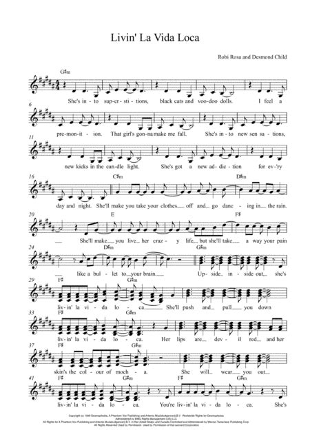 Livin La Vida Loca Arr Vicky Jacobs Sheet Music Ricky Martin 3