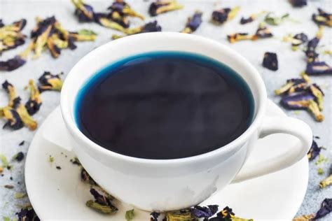 Thai Blue Tea Anchan Of Buds Klitoria Ternate In A White Cup Stock