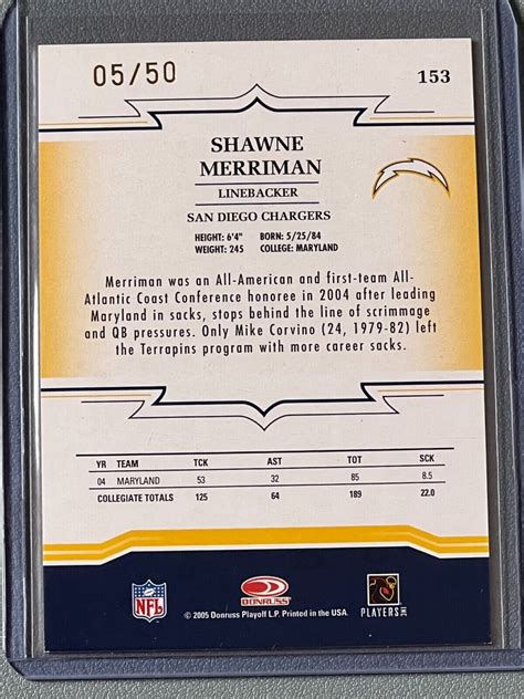 2005 Donruss Throwback Threads Gold Holofoil 153 Shawne Merriman 50