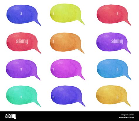 Set Of Watercolor Colorful Speech Bubbles Or Conversation Clouds