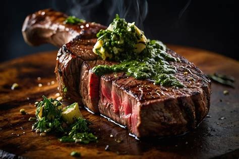 Premium Photo Default Tomahawk Steak With A Drizzle Of Chimichurri Sauce