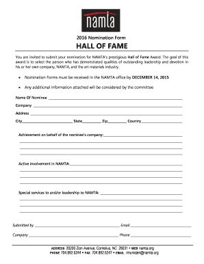 Fillable Online Namta Memberclicks 2016 Nomination Form HALL OF FAME