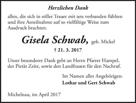 Traueranzeigen Von Gisela Schwab Vrm Trauer De