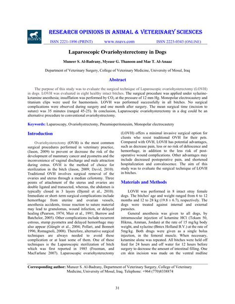 (PDF) Laparoscopic Ovariohysterectomy in Dogs