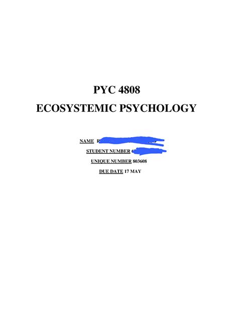 PYC4808 Ass 1 Compulsory Assignment PYC 4808 ECOSYSTEMIC PSYCHOLOGY