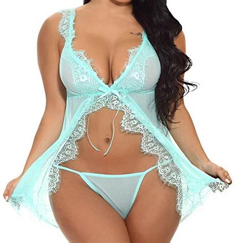 Womens Sexy Lingerie Lace Babydoll Sleepwear Nightgown Open Front With Thong Set EBay
