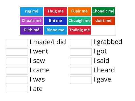 Irish Verbs Past Tense Irregular Match Up