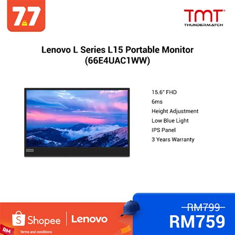 Lenovo L Series L15 Portable Monitor 15 6 6ms Fhd Ips Panel 2x Usb C Height