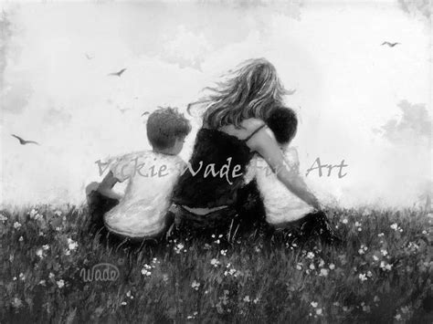 Mother And Two Sons Art Print Mom Two Boys Brunette Mother Mom