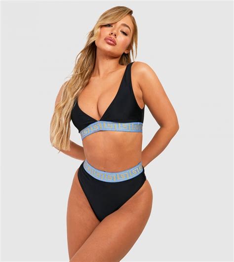 Buy Boohoo Geo Tape Color Block High Waist Bikini Set In Black