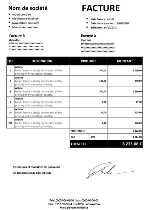 Modele Facture Excel Telecharger Financial Report