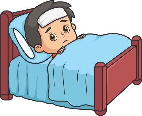 Sick cute boy sleep in bed and feel so bad 55252048 Vector Art at Vecteezy