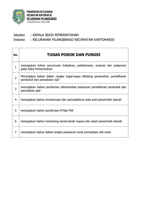 Tugas Pokok Dan Fungsi Aparatur Sipil Negara Asn Kelurahan