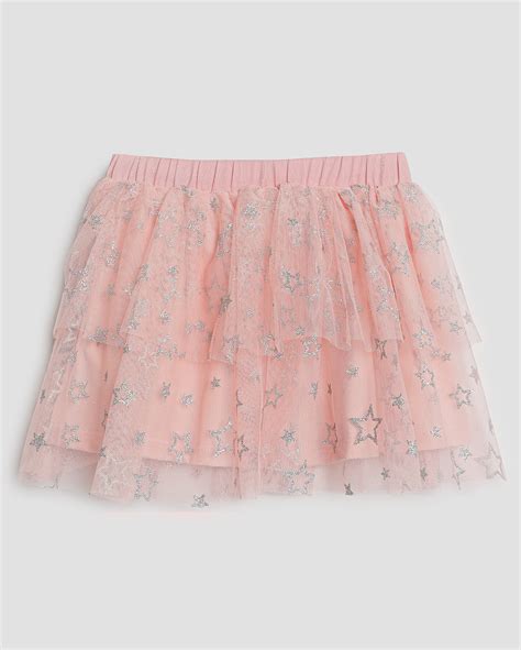 Riachuelo Saia Infantil Em Tule Curta Glitter Estrelado A Rosa