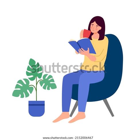 Woman Reading Book Drinking Coffee Relaxation Stock Vector Royalty Free 2152006467 Shutterstock