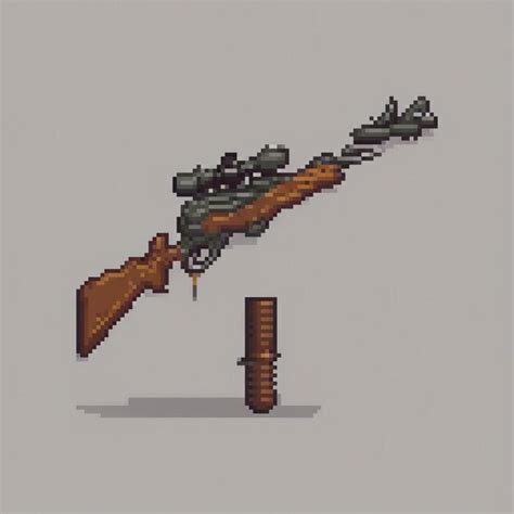 Pixel Art Of A Detailed Sniper Rifle With A Highpowered Scope And A