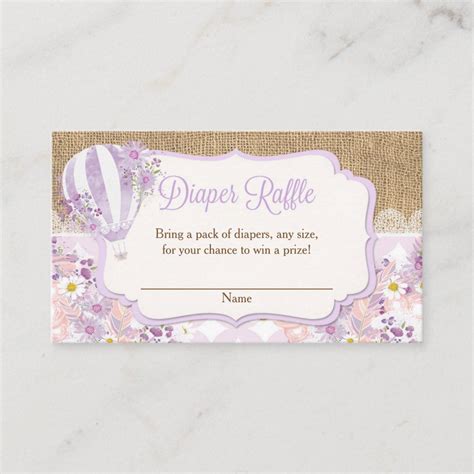 Purple Hot Air Balloon Diaper Raffle Cards Zazzle