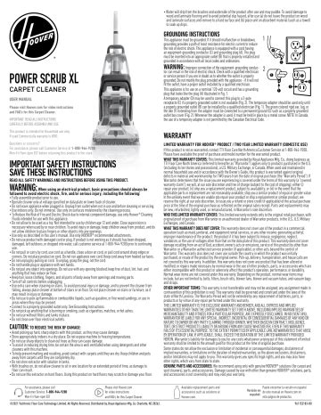 Hoover FH68000 Power Scrub XL Carpet Cleaner User Manual Manualzz