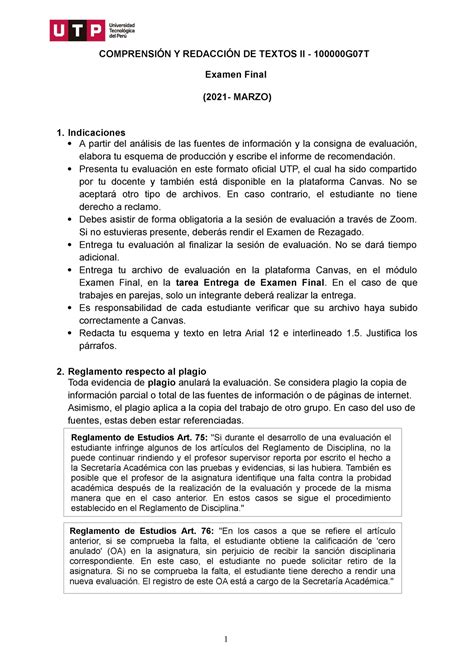 Examen Final De Redaccion De Textos Resuelto Comprensi N Y