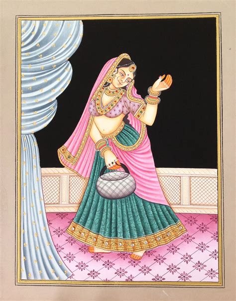 Indian Miniature Painting Handmade Rajasthani Beauty Nayika Damsel