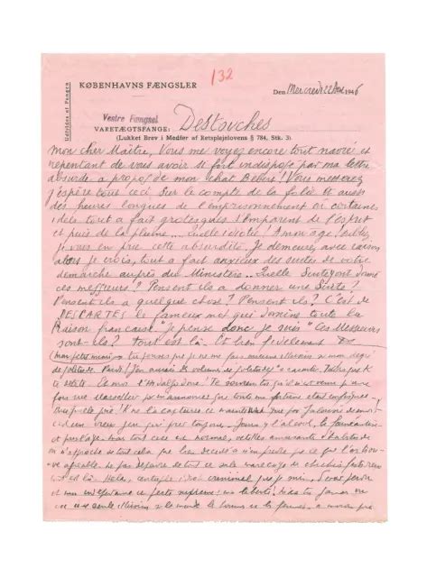 Louis Ferdinand Celine Lettre Autographe Sign E De Prison D Sespoir